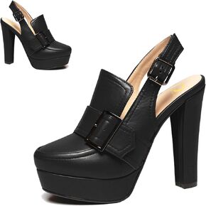 Women Vintage Platform Chunky High Heels Pumps Shoes Round Closed Toe Platform Loafers Ankle Strap Block Heel Slingback Summer Sandals Backless Buckle Loafer Ladies Sexy Chic Party 4-11 M US