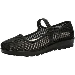 inupon Womens Mesh Mary Jane Flat Shoes Breathable Summer Work Walking Shoes