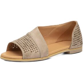 GATUXUS Women's Flats Sandals Open Toe Side Cutout Slip On Casual Slides Flat Shoes