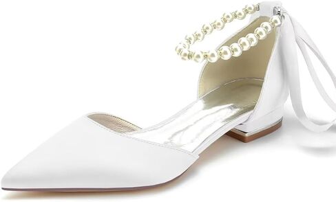 JOEupin Women Pointed Toe Pearl Wedding Flats Satin Flat Bridal Shoes for Bride Prom Evening Bridal Party Dress Flats in Saudi Arabia