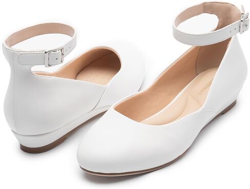 Ballet Flat Shoes for Women with Ankle Strap Low Wedge Heel, Cute Flats for Women, Comfortable Casual Dress Shoes in Saudi Arabia