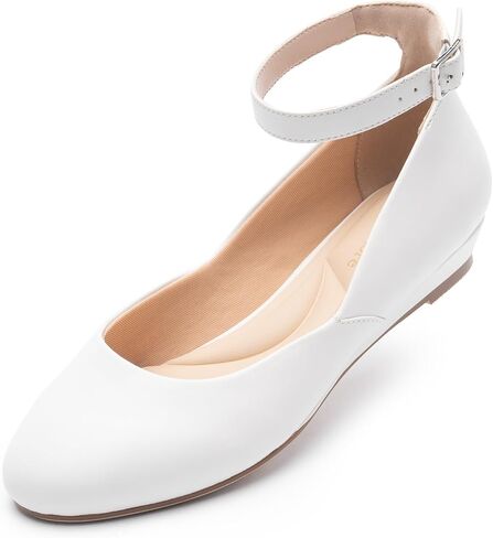 Ballet Flat Shoes for Women with Ankle Strap Low Wedge Heel, Cute Flats for Women, Comfortable Casual Dress Shoes in Saudi Arabia