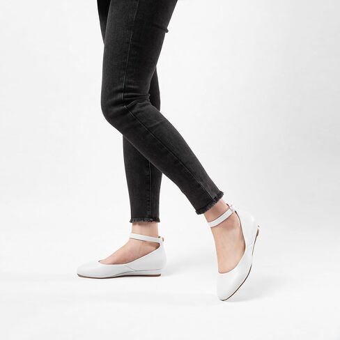 Ballet Flat Shoes for Women with Ankle Strap Low Wedge Heel, Cute Flats for Women, Comfortable Casual Dress Shoes in Saudi Arabia