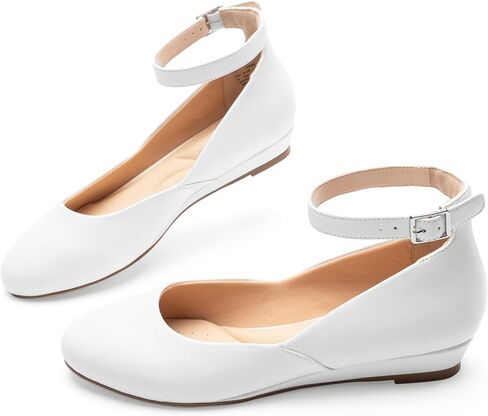 Ballet Flat Shoes for Women with Ankle Strap Low Wedge Heel, Cute Flats for Women, Comfortable Casual Dress Shoes in Saudi Arabia