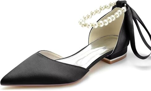 JOEupin Women Pointed Toe Pearl Wedding Flats Satin Flat Bridal Shoes for Bride Prom Evening Bridal Party Dress Flats in Saudi Arabia