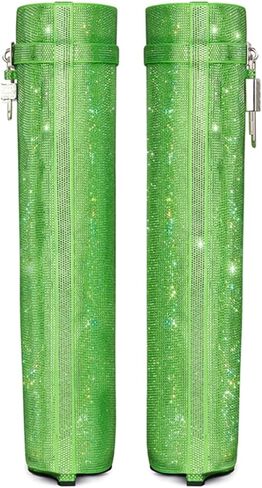 Boots Women's Wedge Boots Knee High Pull on Pointed Fold Over Wedge Heel Boots Womens Sparkly Rhinestone Boots Fold Over padlock Knee High Wedge Heel Pointed Toe Pull-On Tall Boots in Kuwait