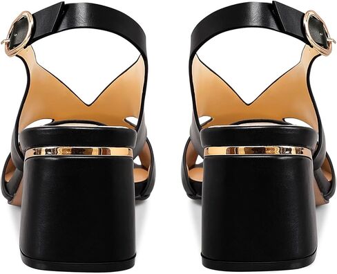 كعب Slingback للنساء صنادل مفتوحة من الأمام كتلة كعب مكتنز حزام مشبك مضخات مع اصبع القدم المستديرة in Kuwait