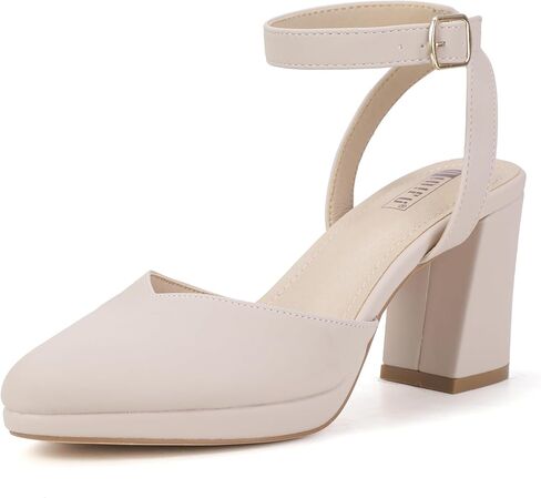 IDIFU IN3 Women's Pumps Platform Closed Toe Heels Comfortable Low Chunky Block Slingback Ankle Strap Heels Dressy Wedding Bridal Party Dress Pumps Shoes Pointed Toe Heels for Women in Saudi Arabia