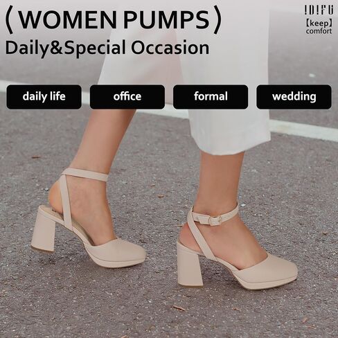 IDIFU IN3 Women's Pumps Platform Closed Toe Heels Comfortable Low Chunky Block Slingback Ankle Strap Heels Dressy Wedding Bridal Party Dress Pumps Shoes Pointed Toe Heels for Women in Saudi Arabia