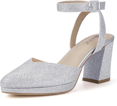 IDIFU IN3 Women's Pumps Platform Closed Toe Heels Comfortable Low Chunky Block Slingback Ankle Strap Heels Dressy Wedding Bridal Party Dress Pumps Shoes Pointed Toe Heels for Women in Saudi Arabia