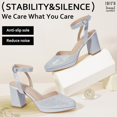 IDIFU IN3 Women's Pumps Platform Closed Toe Heels Comfortable Low Chunky Block Slingback Ankle Strap Heels Dressy Wedding Bridal Party Dress Pumps Shoes Pointed Toe Heels for Women in Saudi Arabia