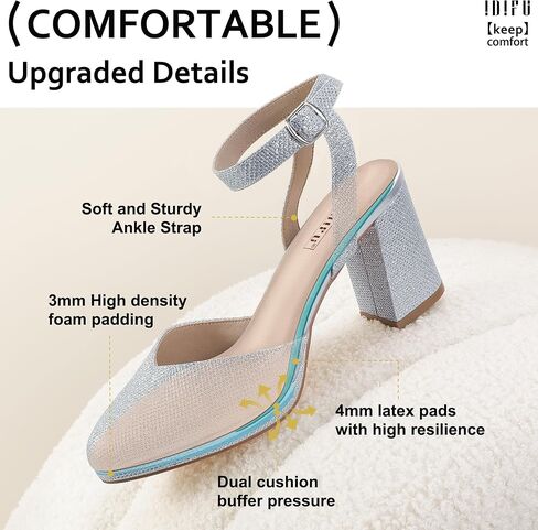 IDIFU IN3 Women's Pumps Platform Closed Toe Heels Comfortable Low Chunky Block Slingback Ankle Strap Heels Dressy Wedding Bridal Party Dress Pumps Shoes Pointed Toe Heels for Women in Saudi Arabia