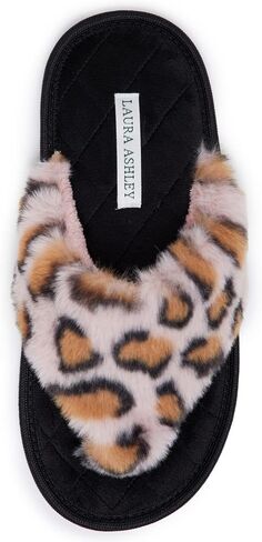 Laura Ashley Soft Plush Memory Foam Home Spa Thong Slippers for Women, Furry Leopard Print Bedroom Flip Flop Slippers in Saudi Arabia