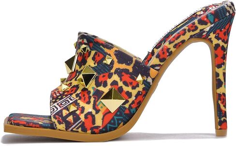 Cape Robbin Popo Sexy Stiletto High Heels for Women, Square Toe Shoes Mule Heels with Studs in Saudi Arabia