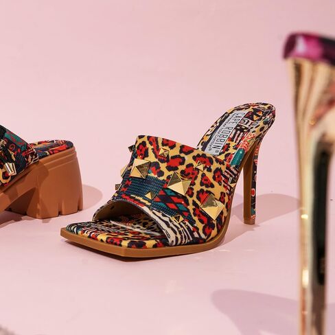 Cape Robbin Popo Sexy Stiletto High Heels for Women, Square Toe Shoes Mule Heels with Studs in Saudi Arabia
