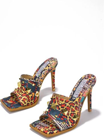 Cape Robbin Popo Sexy Stiletto High Heels for Women, Square Toe Shoes Mule Heels with Studs in Saudi Arabia