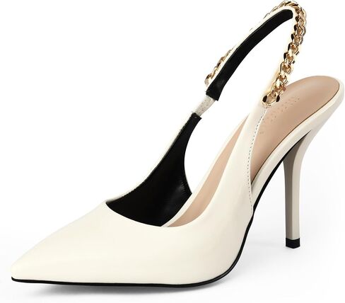 Women's Stiletto Heels Closed Pointed Toe 4 in Heels for Women Patent Leather Pumps with Chain Wedding Party Dress Prom Heels Slingback Pumps in Saudi Arabia