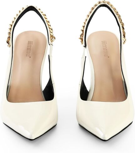 Women's Stiletto Heels Closed Pointed Toe 4 in Heels for Women Patent Leather Pumps with Chain Wedding Party Dress Prom Heels Slingback Pumps in Saudi Arabia