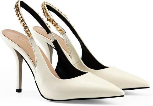 Women's Stiletto Heels Closed Pointed Toe 4 in Heels for Women Patent Leather Pumps with Chain Wedding Party Dress Prom Heels Slingback Pumps in Saudi Arabia