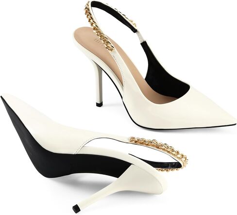 Women's Stiletto Heels Closed Pointed Toe 4 in Heels for Women Patent Leather Pumps with Chain Wedding Party Dress Prom Heels Slingback Pumps in Saudi Arabia