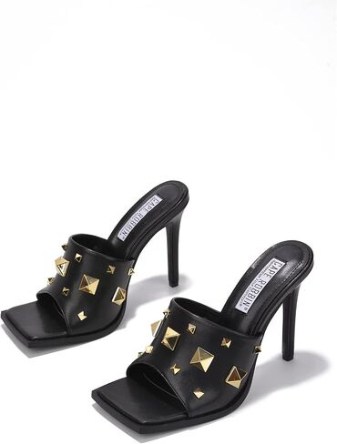 Cape Robbin Popo Sexy Stiletto High Heels for Women, Square Toe Shoes Mule Heels with Studs in Saudi Arabia