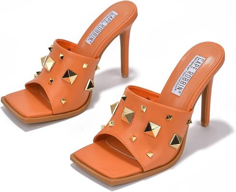 Cape Robbin Popo Sexy Stiletto High Heels for Women, Square Toe Shoes Mule Heels with Studs in Saudi Arabia