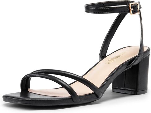 DREAM PAIRS Women's Chunky Block Heel Sandal | asymmetric strap design, 2.36 inch square-toe chunky ankle buckle heeled sandals, for wedding party prom in Saudi Arabia