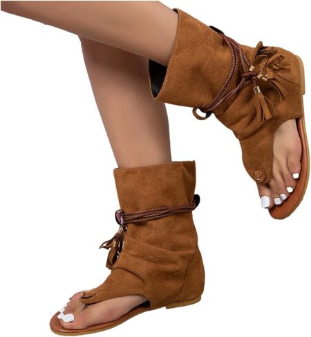 Flat Tassel Gladiator Sandals for Women Bohemian Clip-Toe Fringe Sandals in Saudi Arabia