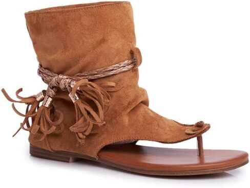 Flat Tassel Gladiator Sandals for Women Bohemian Clip-Toe Fringe Sandals in Saudi Arabia