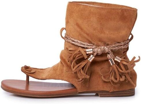Flat Tassel Gladiator Sandals for Women Bohemian Clip-Toe Fringe Sandals in Saudi Arabia