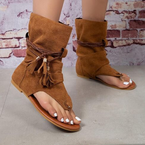 Flat Tassel Gladiator Sandals for Women Bohemian Clip-Toe Fringe Sandals in Saudi Arabia