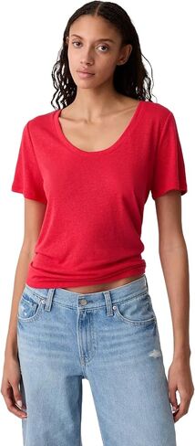 GAP Women's Short Sleeve Linen Scoop in Saudi Arabia