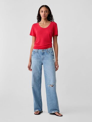 GAP Women's Short Sleeve Linen Scoop in Saudi Arabia