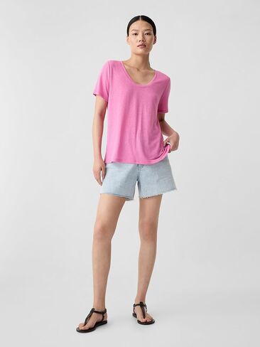 GAP Women's Short Sleeve Linen Scoop in Saudi Arabia