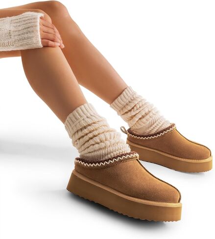 DREAM PAIRS Women's Slippers Genuine Suede Platform Boots Snow Winter Short Ankle Boot Anti-Slip Slip on Slippers For Outdoor Indoor House in Saudi Arabia