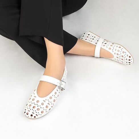 MICIFA White Ballet Flats for Women Mesh Mary Jane Flats Womens Buckle Flats Shoes Round Toe Comfy Dressy Casual Office Summer Ballerina Flat Shoes Beige in Kuwait
