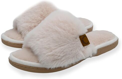 Onmygogo Indoor Slippers for Women Open Toe with Memory Foam, Soft Faux Fur Nonslip House Slippers in Saudi Arabia