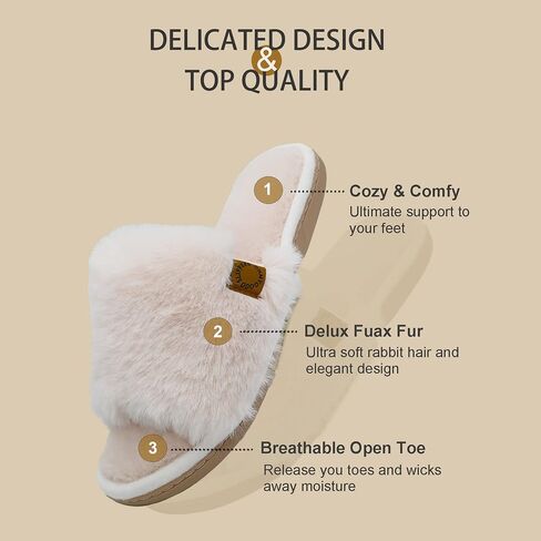 Onmygogo Indoor Slippers for Women Open Toe with Memory Foam, Soft Faux Fur Nonslip House Slippers in Saudi Arabia