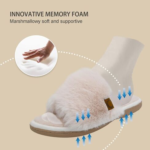 Onmygogo Indoor Slippers for Women Open Toe with Memory Foam, Soft Faux Fur Nonslip House Slippers in Saudi Arabia