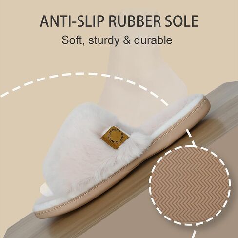 Onmygogo Indoor Slippers for Women Open Toe with Memory Foam, Soft Faux Fur Nonslip House Slippers in Saudi Arabia