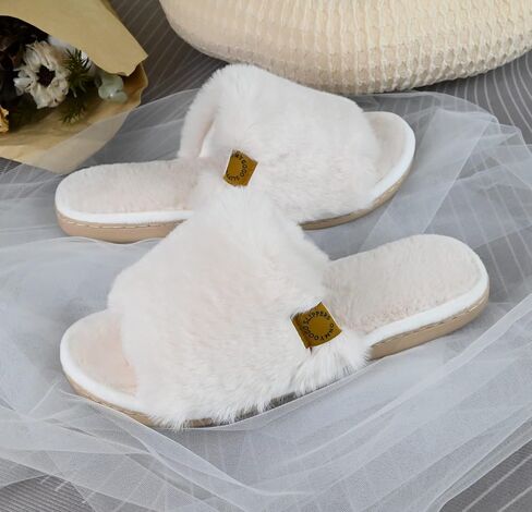 Indoor Slippers for Women Open Toe with Memory Foam, Soft Faux Fur Nonslip House Slippers in Saudi Arabia