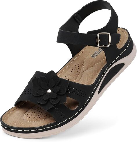 TEMOFON Women Flat Sandals Dressy: Comfortable Leather Sandal, Womens Casual Flats Sandal, Open Toe Summer Shoes in Saudi Arabia
