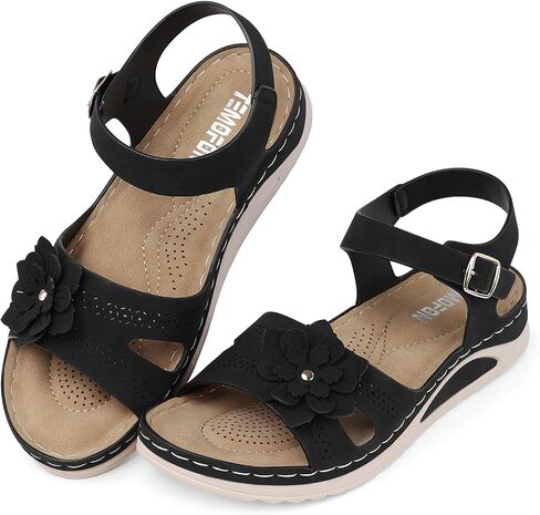 TEMOFON Women Flat Sandals Dressy: Comfortable Leather Sandal, Womens Casual Flats Sandal, Open Toe Summer Shoes in Saudi Arabia