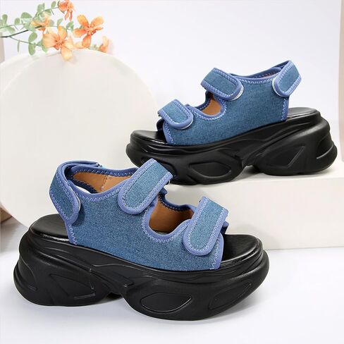 Women's Adjustable Hook and Loop Open Toe Platform Sport Sandals Summer Outdoor Wedge Orthotic Walking Sandals Casual Beach Sandals in Saudi Arabia