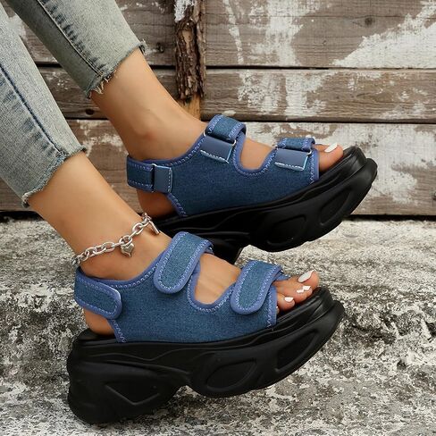 Women's Adjustable Hook and Loop Open Toe Platform Sport Sandals Summer Outdoor Wedge Orthotic Walking Sandals Casual Beach Sandals in Saudi Arabia