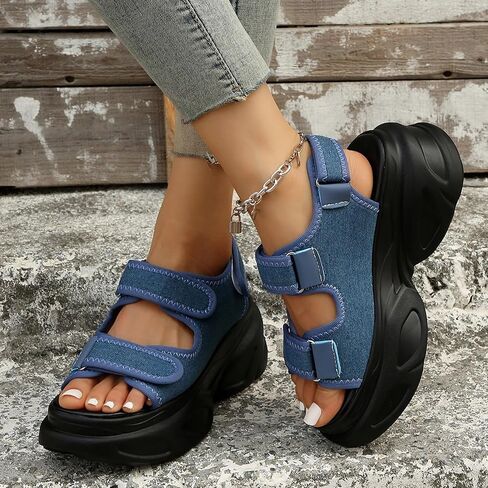 Women's Adjustable Hook and Loop Open Toe Platform Sport Sandals Summer Outdoor Wedge Orthotic Walking Sandals Casual Beach Sandals in Saudi Arabia