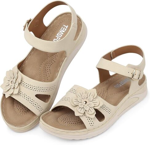 TEMOFON Women Flat Sandals Dressy: Comfortable Leather Sandal, Womens Casual Flats Sandal, Open Toe Summer Shoes in Saudi Arabia