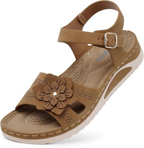 TEMOFON Women Flat Sandals Dressy: Comfortable Leather Sandal, Womens Casual Flats Sandal, Open Toe Summer Shoes in Saudi Arabia