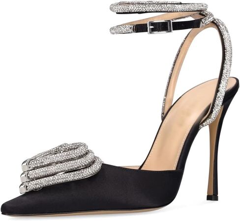 حجر الراين الكعوب للنساء خنجر كعب ثلاثة القلب واضح الكعوب Strappy الصنادل أشار تو الكاحل حزام حفل زفاف مضخات in Kuwait