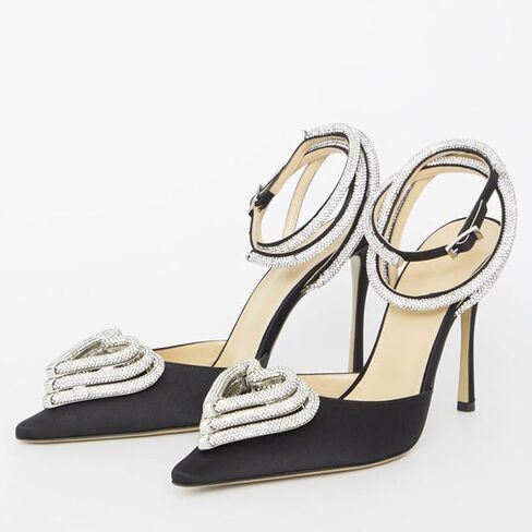 حجر الراين الكعوب للنساء خنجر كعب ثلاثة القلب واضح الكعوب Strappy الصنادل أشار تو الكاحل حزام حفل زفاف مضخات in Kuwait